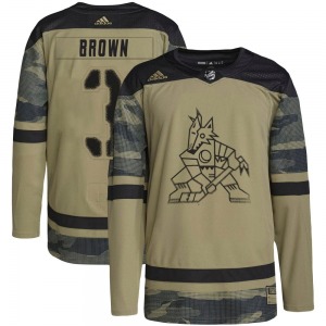 Youth Josh Brown Arizona Coyotes Adidas Authentic Brown Camo Military Appreciation Practice Jersey