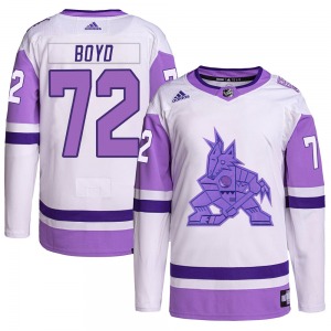 Travis Boyd Arizona Coyotes Adidas Authentic White/Purple Hockey Fights Cancer Primegreen Jersey
