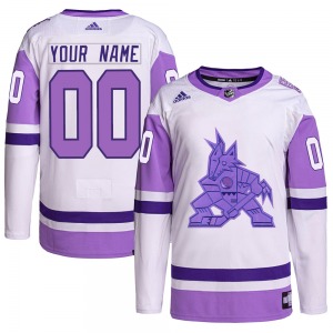Custom Arizona Coyotes Adidas Authentic White/Purple Custom Hockey Fights Cancer Primegreen Jersey