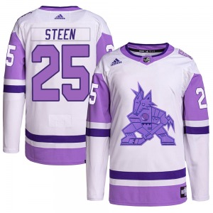 Thomas Steen Arizona Coyotes Adidas Authentic White/Purple Hockey Fights Cancer Primegreen Jersey