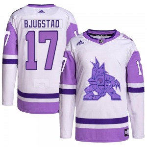Youth Nick Bjugstad Arizona Coyotes Adidas Authentic White/Purple Hockey Fights Cancer Primegreen Jersey