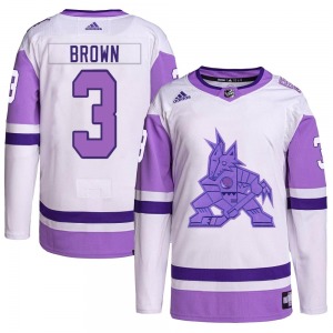 Youth Josh Brown Arizona Coyotes Adidas Authentic White/Purple Hockey Fights Cancer Primegreen Jersey