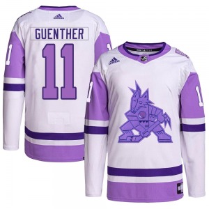 Youth Dylan Guenther Arizona Coyotes Adidas Authentic White/Purple Hockey Fights Cancer Primegreen Jersey