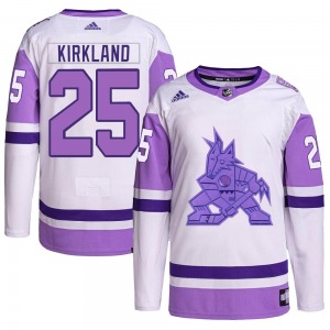 Youth Justin Kirkland Arizona Coyotes Adidas Authentic White/Purple Hockey Fights Cancer Primegreen Jersey