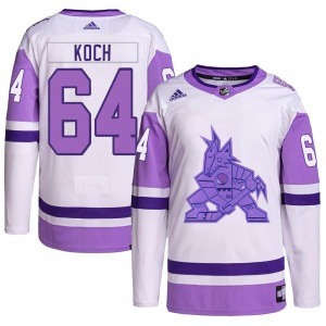Youth Patrik Koch Arizona Coyotes Adidas Authentic White/Purple Hockey Fights Cancer Primegreen Jersey