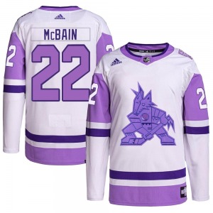 Youth Jack McBain Arizona Coyotes Adidas Authentic White/Purple Hockey Fights Cancer Primegreen Jersey