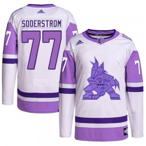 Youth Victor Soderstrom Arizona Coyotes Adidas Authentic White/Purple Hockey Fights Cancer Primegreen Jersey