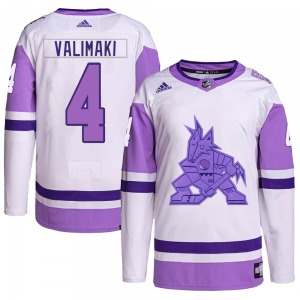 Youth Juuso Valimaki Arizona Coyotes Adidas Authentic White/Purple Hockey Fights Cancer Primegreen Jersey