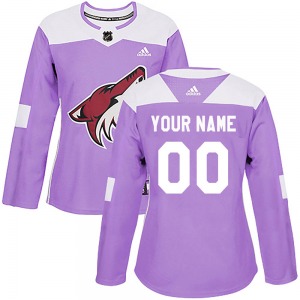 Women's Custom Arizona Coyotes Adidas Authentic Purple Custom Fights Cancer Practice Jersey