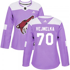 Women's Karel Vejmelka Arizona Coyotes Adidas Authentic Purple Fights Cancer Practice Jersey