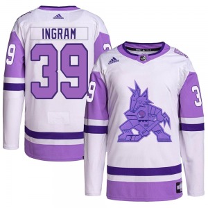 Connor Ingram Arizona Coyotes Adidas Authentic White/Purple Hockey Fights Cancer Primegreen Jersey
