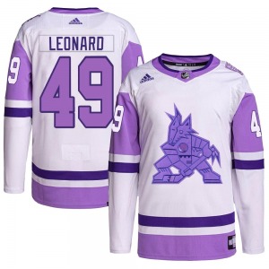 John Leonard Arizona Coyotes Adidas Authentic White/Purple Hockey Fights Cancer Primegreen Jersey