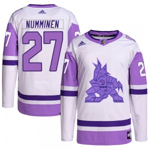 Youth Teppo Numminen Arizona Coyotes Adidas Authentic White/Purple Hockey Fights Cancer Primegreen Jersey